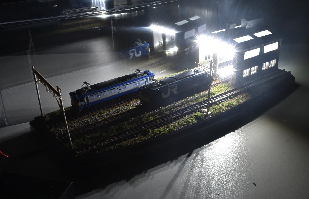 【SAZAN】鉄道ジオラマ展示台ケース付き TOMIX機関庫ヤード照明付き3線路(他の商品と同梱不可)※33x12cm★49_画像2