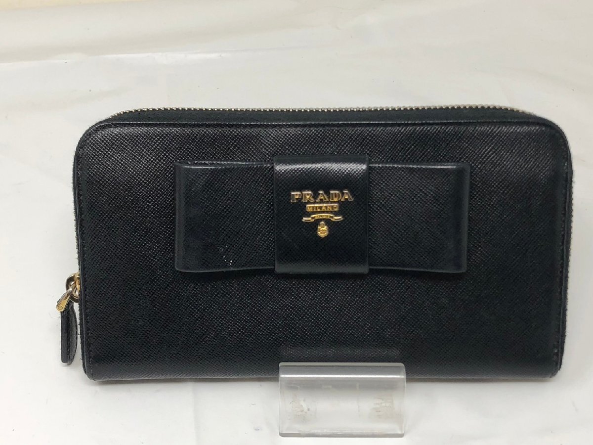 ◆PRADA　プラダ　長財布　リボン　黒　本体のみ　使用感　中古◆17662