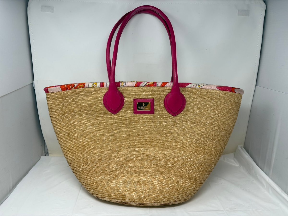 ◆EMILIOPUCCI エミリオプッチ かごバッグ ピンク系 中古◆17633_画像1
