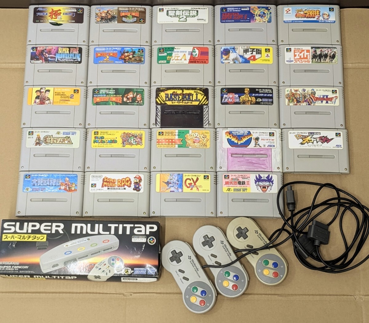 任天堂 スーパーファミコン ソフト 24本 カセットバッグ スーパーマルチタップ コントローラー セット スーファミ SFC カセット Nintendo_画像1