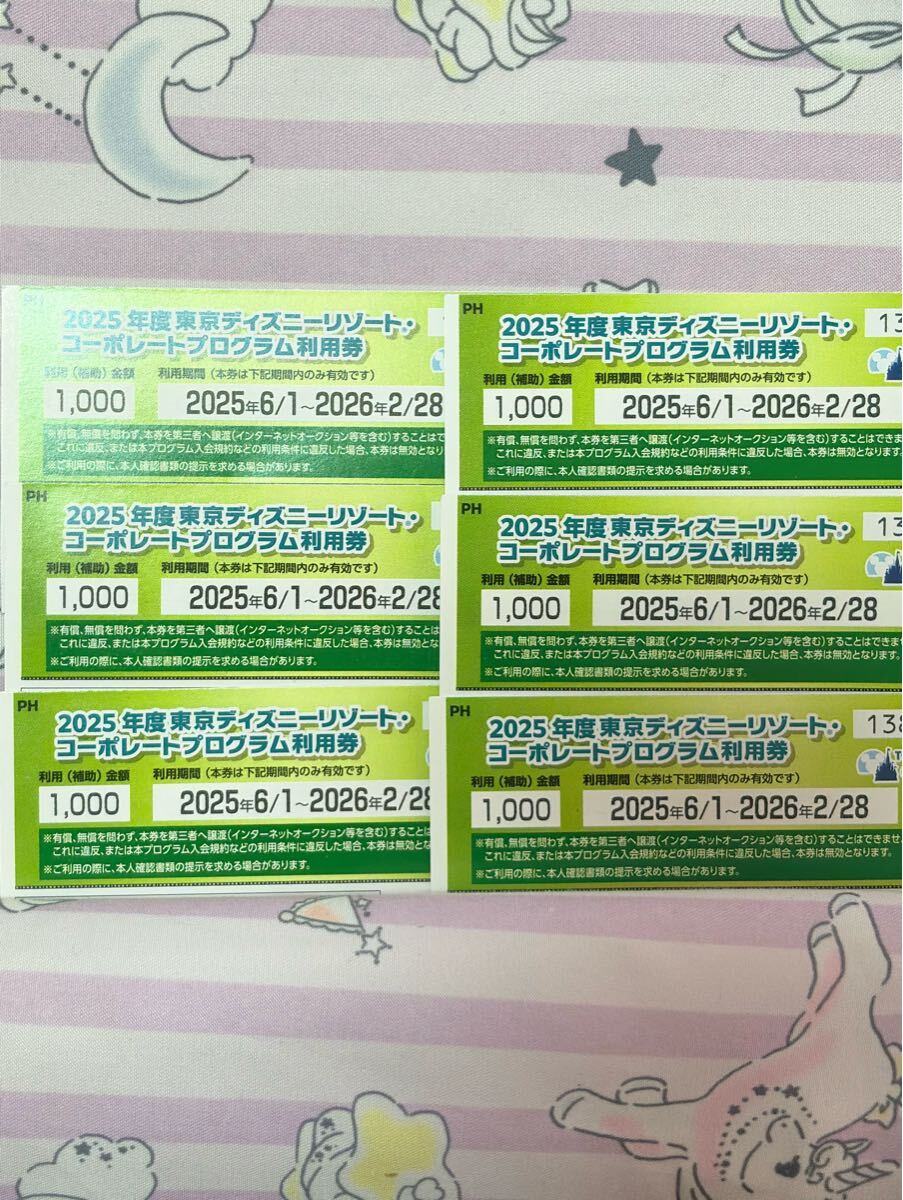 東京ディズニーリゾート コーポレートプログラム利用券 【1000円×6枚】ディズニー