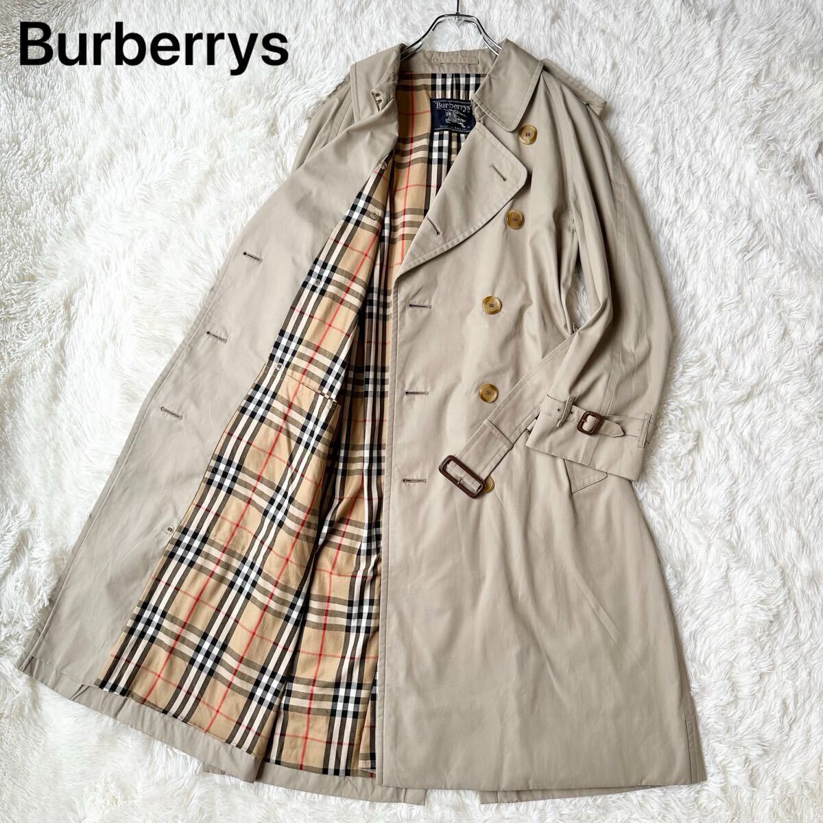 1円〜 Burberrys バーバリーズ トレンチコート 英国製 ヴィンテージ ノバチェック ベージュ バーバリー ベルト ロングコート メンズ 42 L_画像1