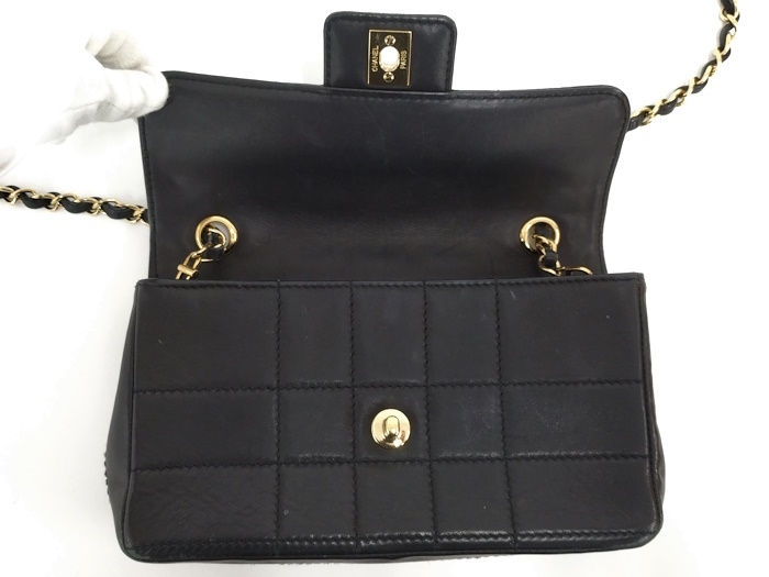 CHANEL チョコバー ショルダーバッグ レザー ブラック_画像7