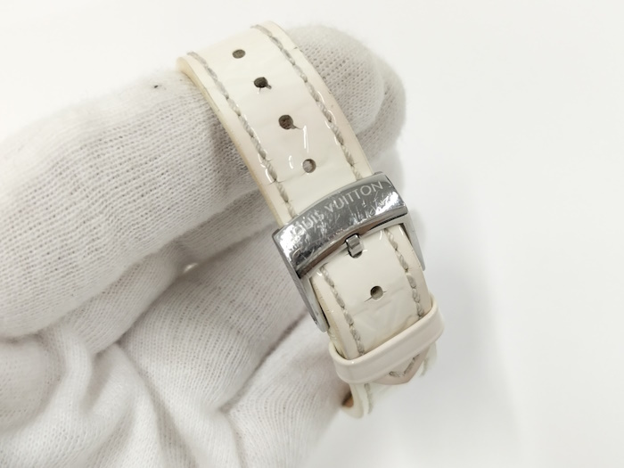 LOUIS VUITTON タンブール スリムPM レディース腕時計 SS レザーベルト ホワイト クオーツ ホワイト文字盤 Q12MGZ_画像4