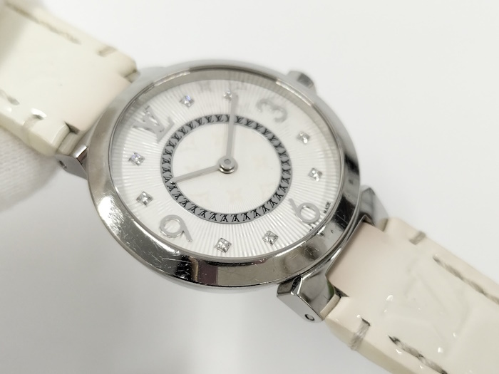LOUIS VUITTON タンブール スリムPM レディース腕時計 SS レザーベルト ホワイト クオーツ ホワイト文字盤 Q12MGZ_画像7