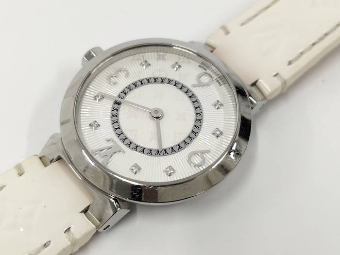 LOUIS VUITTON タンブール スリムPM レディース腕時計 SS レザーベルト ホワイト クオーツ ホワイト文字盤 Q12MGZ_画像8