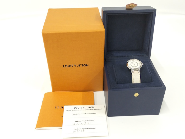 LOUIS VUITTON タンブール スリムPM レディース腕時計 SS レザーベルト ホワイト クオーツ ホワイト文字盤 Q12MGZ_画像10