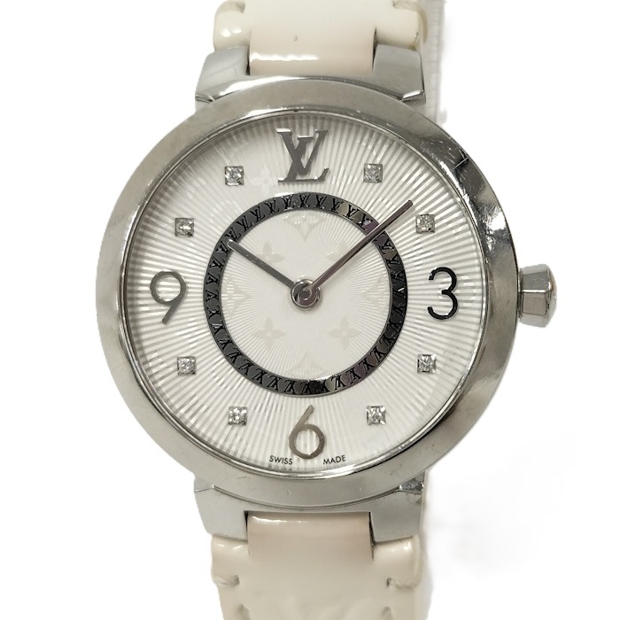 LOUIS VUITTON タンブール スリムPM レディース腕時計 SS レザーベルト ホワイト クオーツ ホワイト文字盤 Q12MGZ_画像1