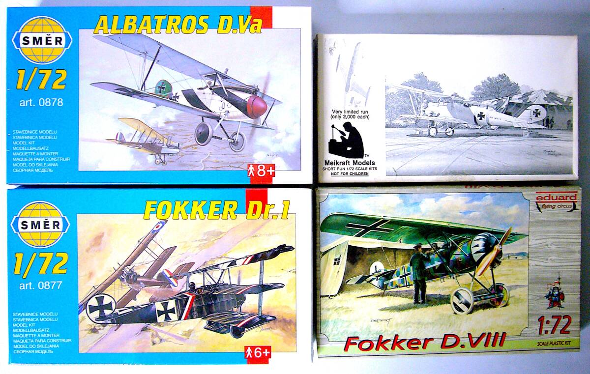 SMER/eduard/Meikraft 1/72 WW I アルバトロス D.Va/フォッカー Dr.1/フォッカー D.VIII/ファルツ D.III プラモデル 4個まとめ売り 未組立_画像1