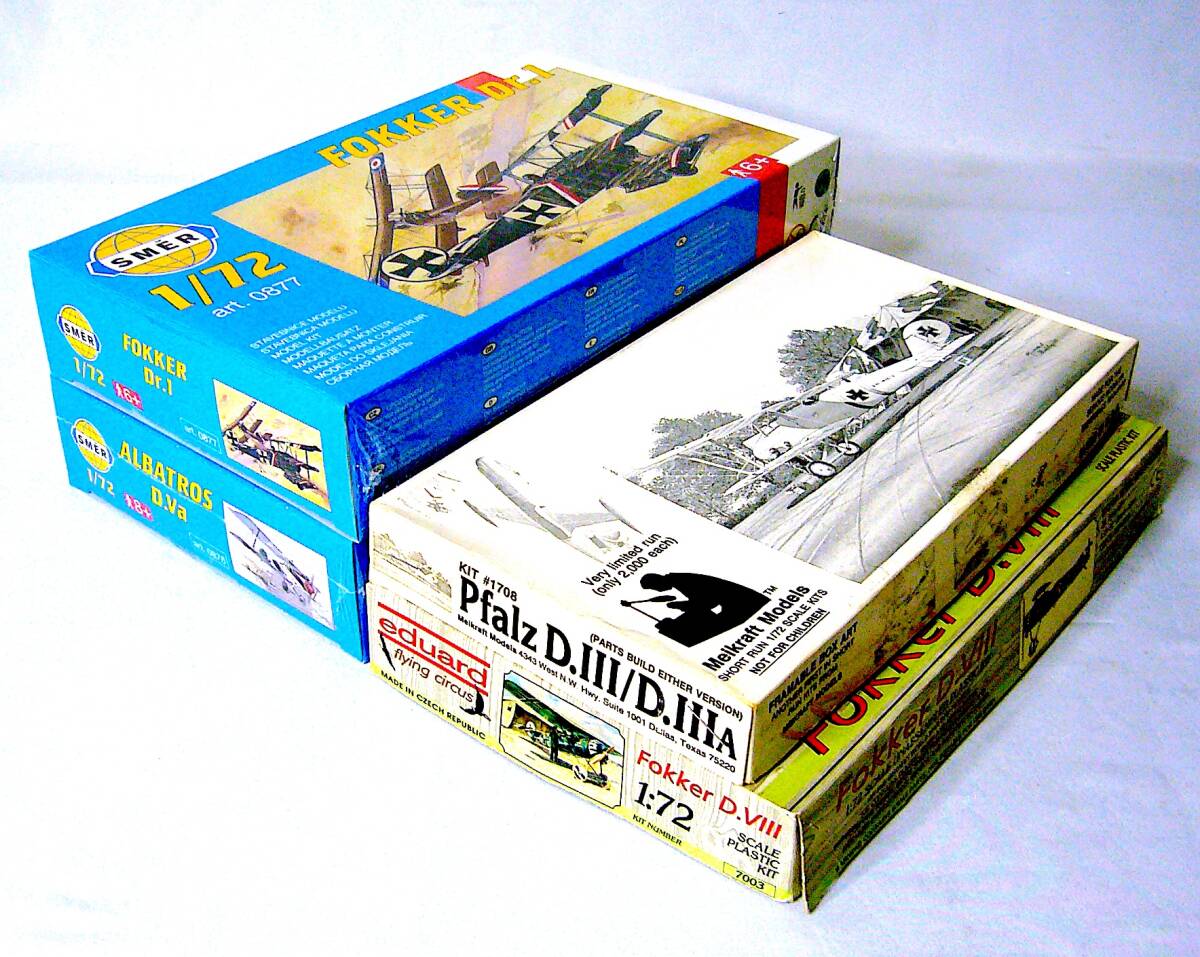 SMER/eduard/Meikraft 1/72 WW I アルバトロス D.Va/フォッカー Dr.1/フォッカー D.VIII/ファルツ D.III プラモデル 4個まとめ売り 未組立_画像10