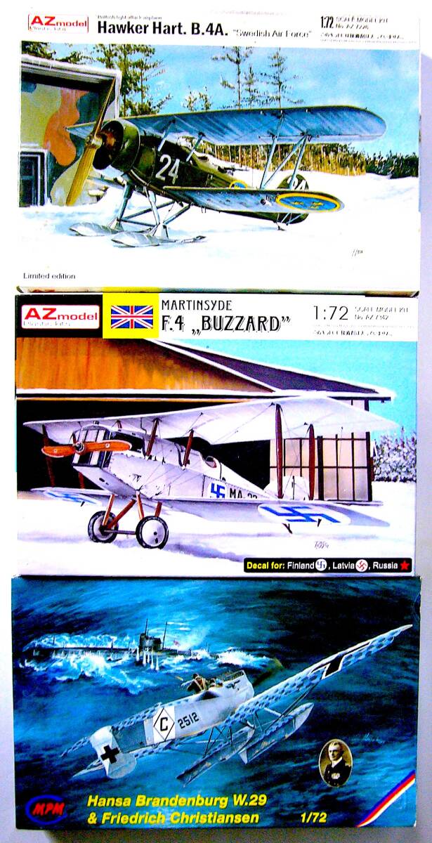 AZモデル/MPM 1/72 ホーカー ハート B4A /マーチンサイド F4 / ハンザ・ブランデンブルグ W29 プラモデル 3個まとめ売り 未使用 未組立_画像1