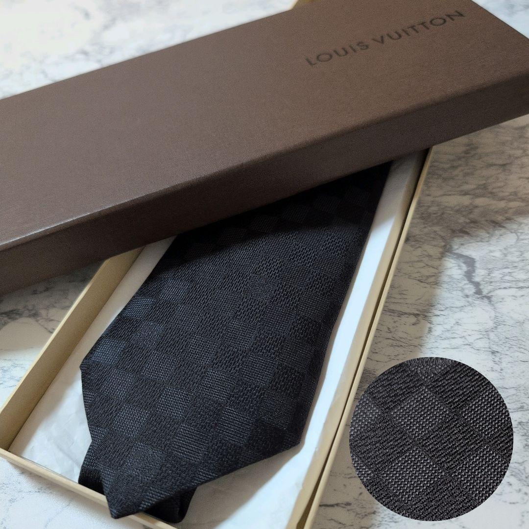 【極美品】Louis Vuitton ルイヴィトン ネクタイ ダミエ ジャガード ダークグレー_画像1