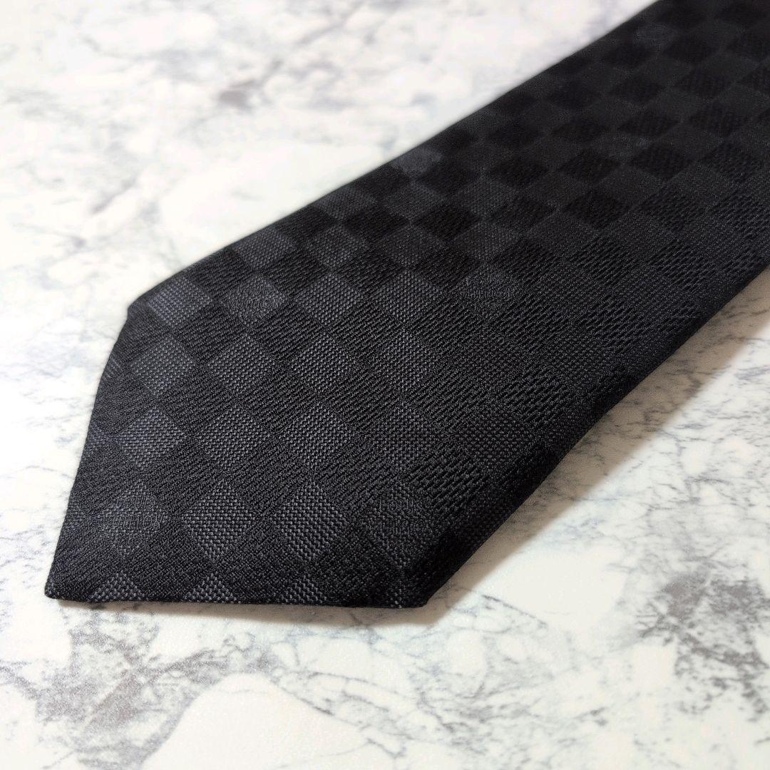 【極美品】Louis Vuitton ルイヴィトン ネクタイ ダミエ ジャガード ダークグレー_画像3