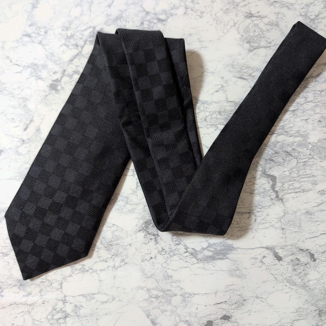 【極美品】Louis Vuitton ルイヴィトン ネクタイ ダミエ ジャガード ダークグレー_画像4