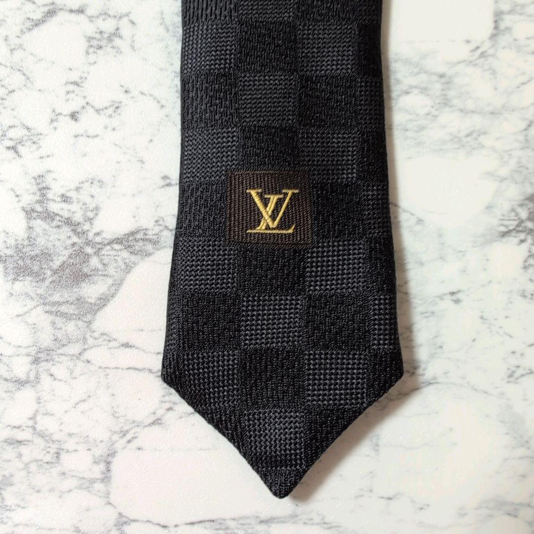 【極美品】Louis Vuitton ルイヴィトン ネクタイ ダミエ ジャガード ダークグレー_画像7