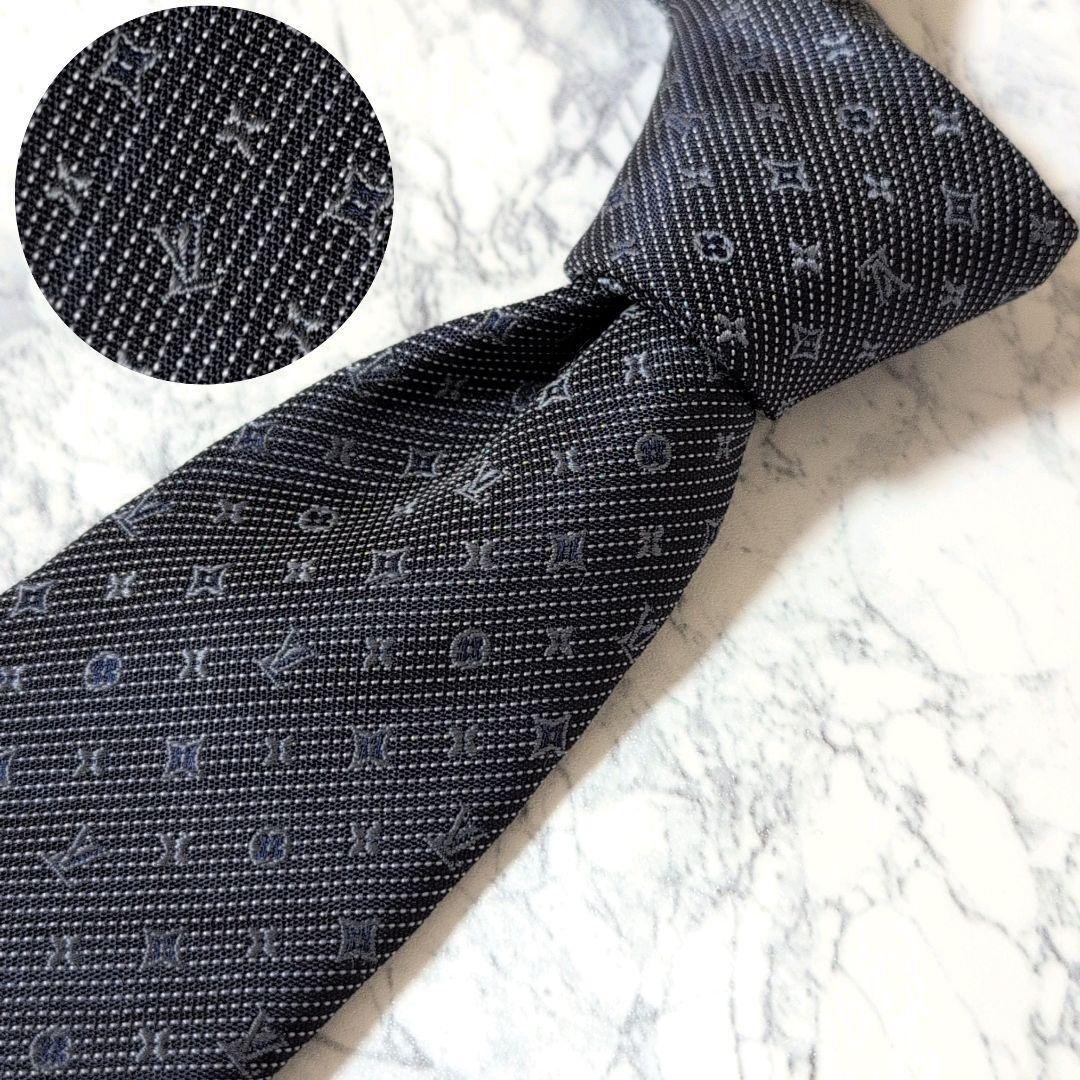 【極美品】Louis Vuitton ルイヴィトン ネクタイ モノグラム ジャガード ネイビー_画像1