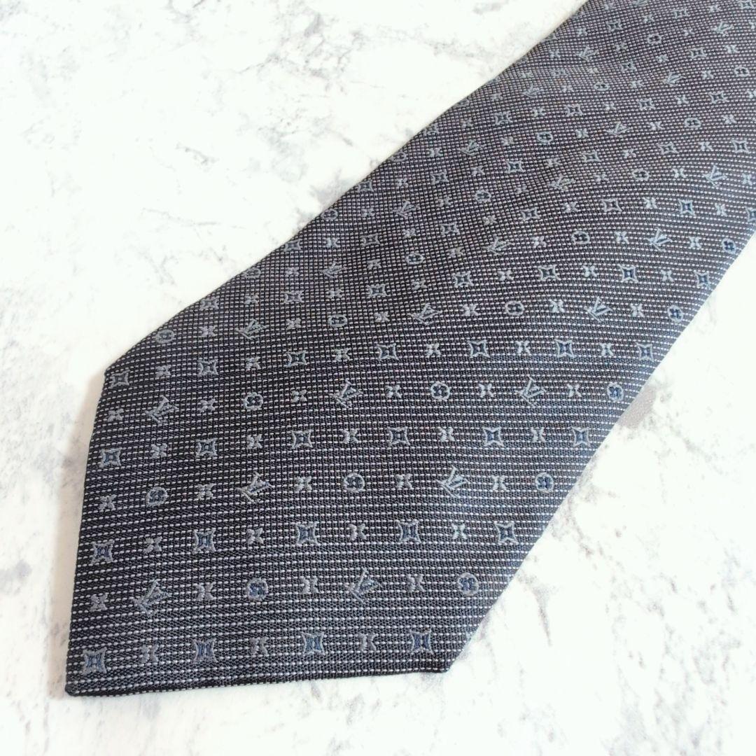 【極美品】Louis Vuitton ルイヴィトン ネクタイ モノグラム ジャガード ネイビー_画像2
