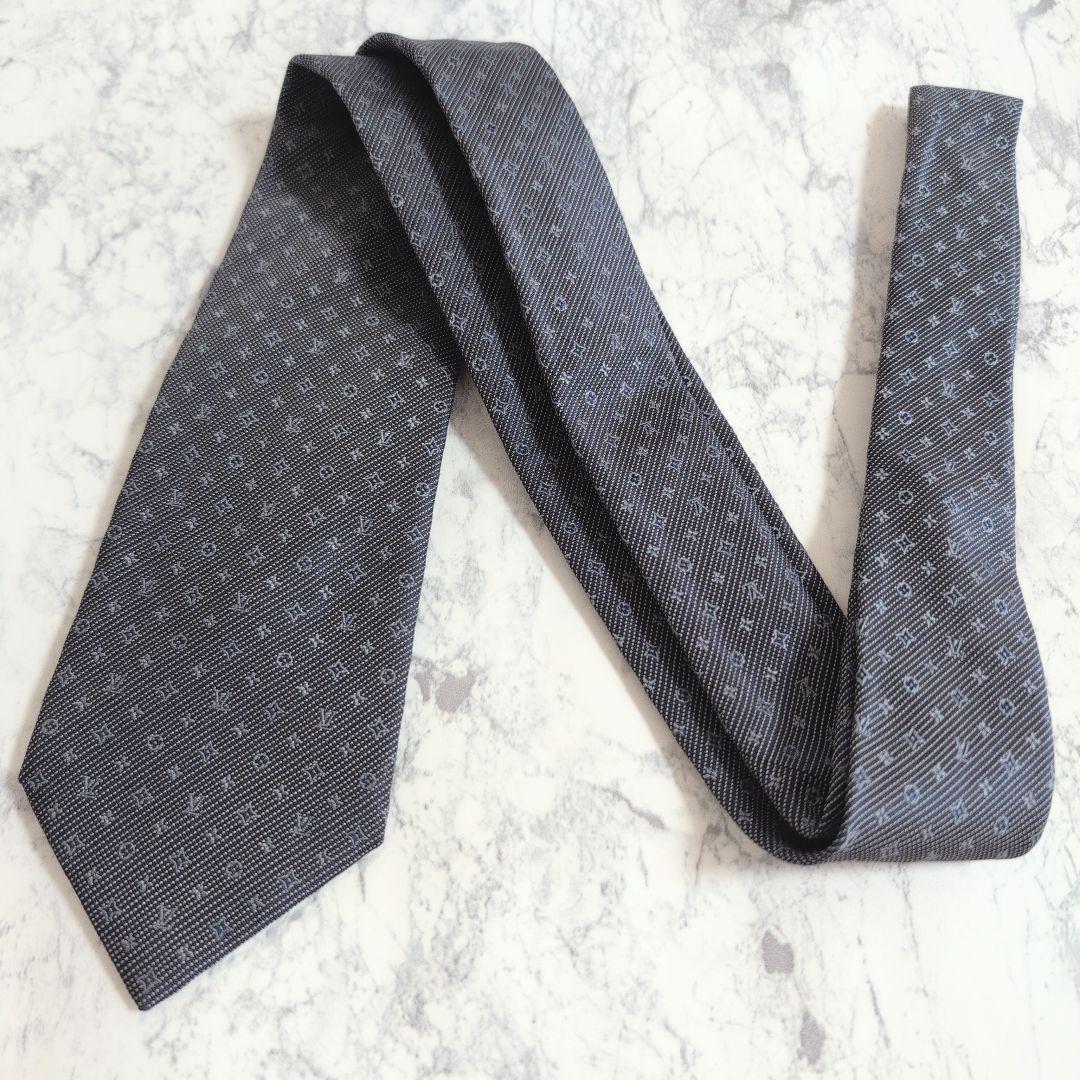 【極美品】Louis Vuitton ルイヴィトン ネクタイ モノグラム ジャガード ネイビー_画像3