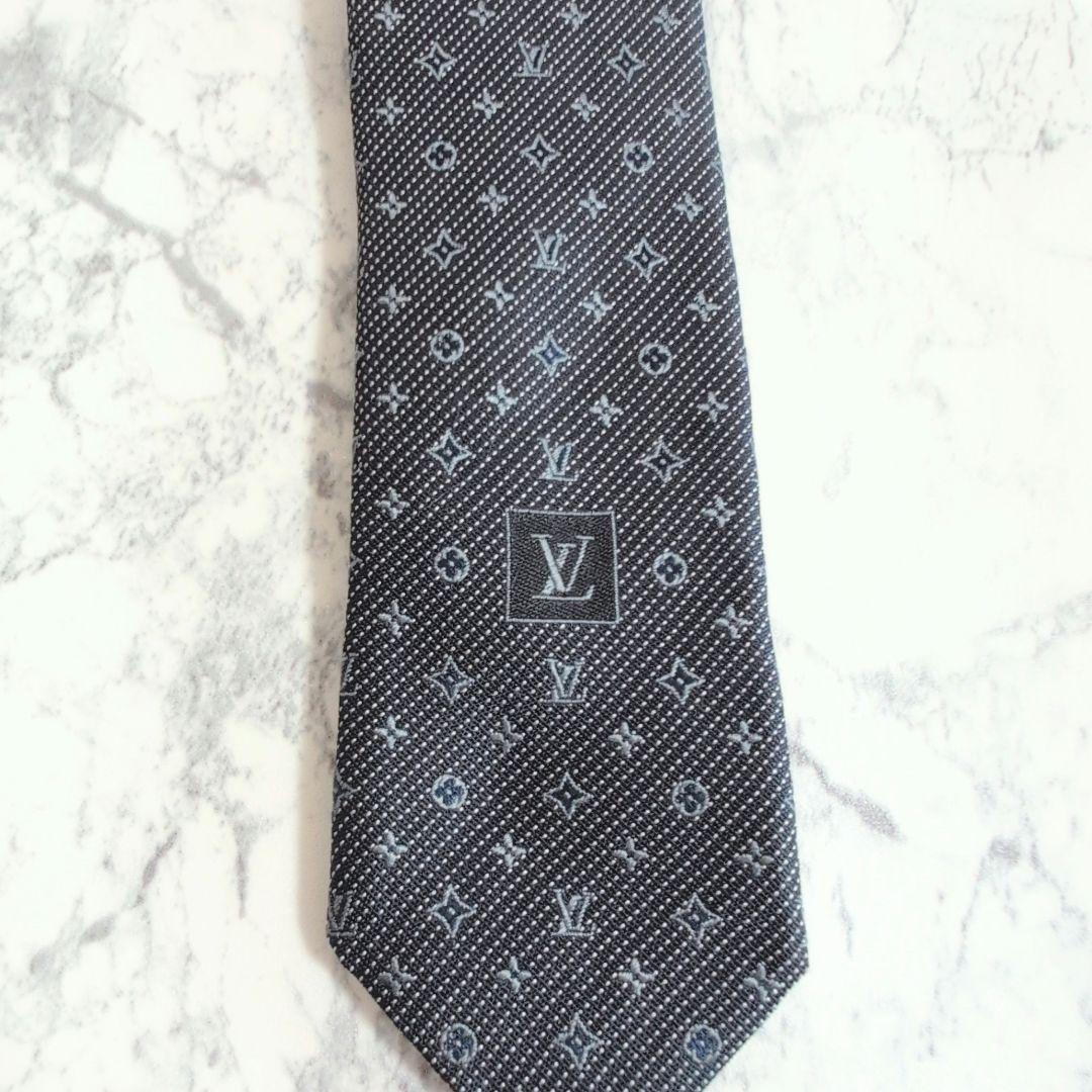 【極美品】Louis Vuitton ルイヴィトン ネクタイ モノグラム ジャガード ネイビー_画像6