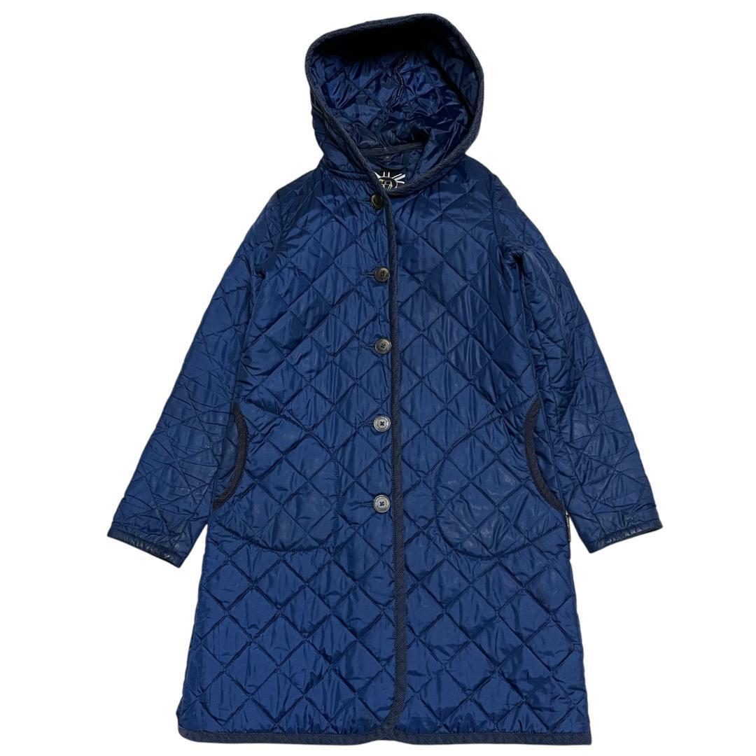 【英国王室御用達】LAVENHAM ラベンハム キルティングジャケット 36 M 紺 ネイビー BRUNDON ブランドン ロング丈 膝上丈_画像2