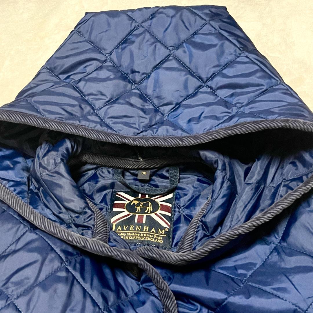 【英国王室御用達】LAVENHAM ラベンハム キルティングジャケット 36 M 紺 ネイビー BRUNDON ブランドン ロング丈 膝上丈_画像6