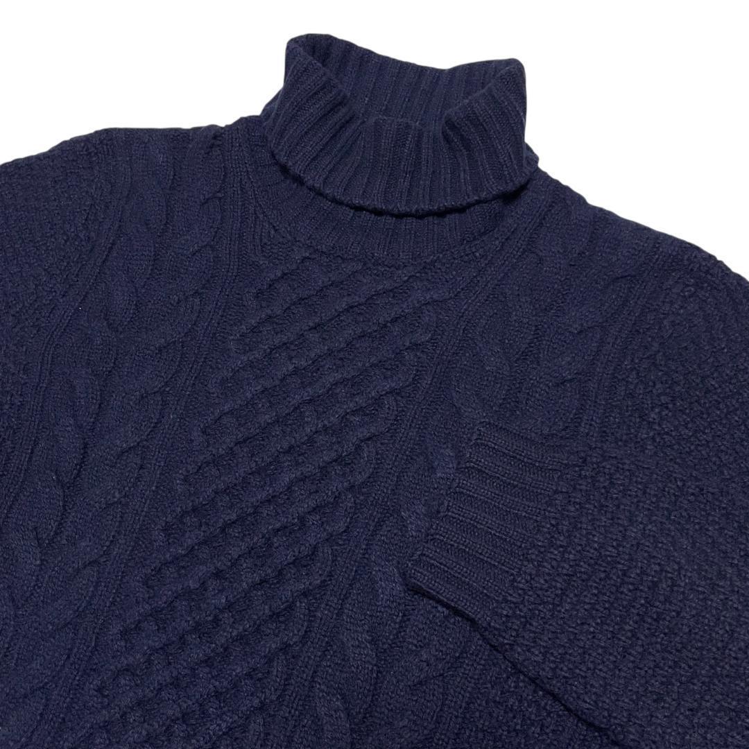 Drumohr ドルモア タートルネック ケーブルニット セーター 48 L 紺 ネイビー スーパージーロンラムズウール_画像3