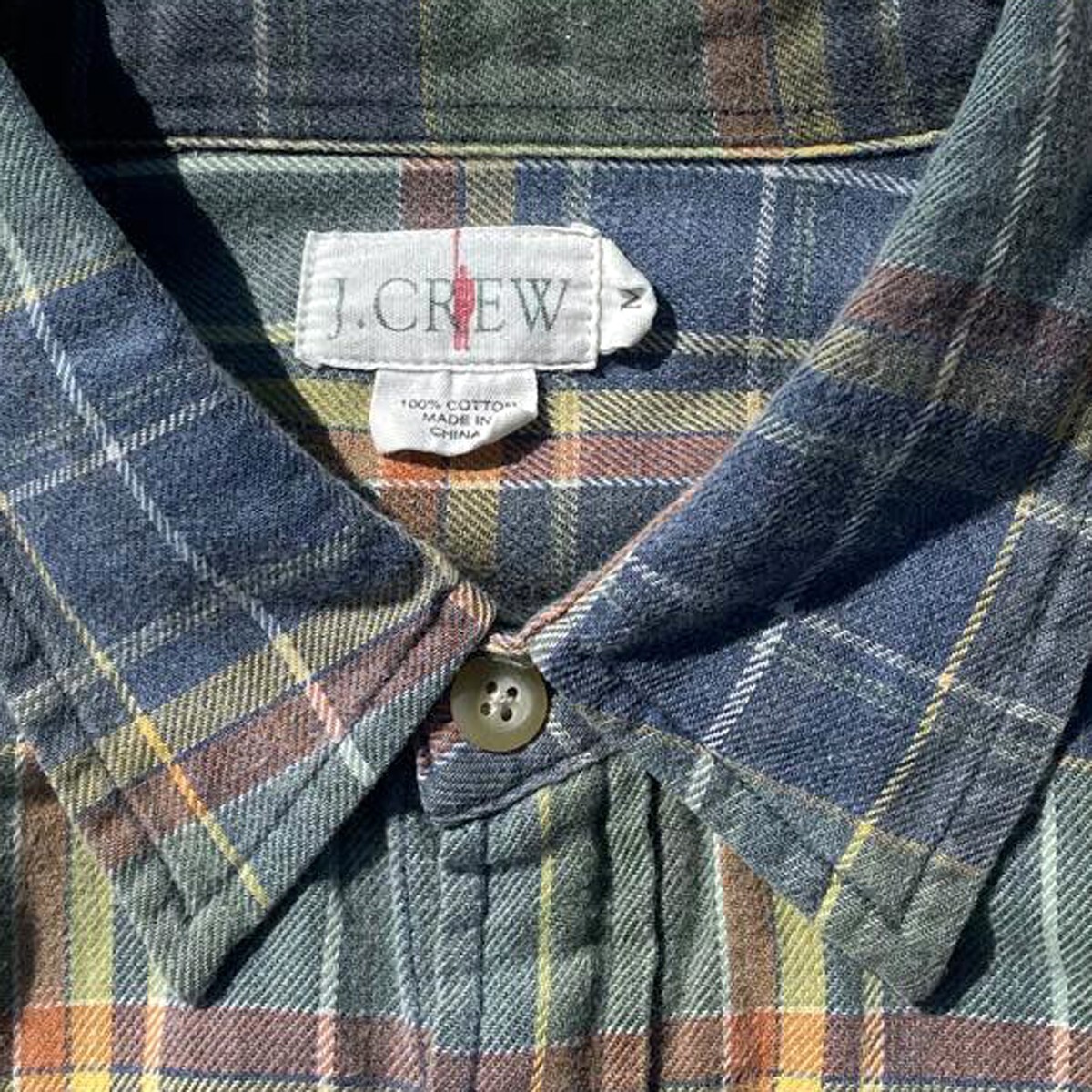 . распределение цвета! 90s Old J.crew J Crew Vintage в клетку длинный рукав фланель рубашка зеленый темно-синий желтый . человек бирка M мужской б/у одежда редкий 