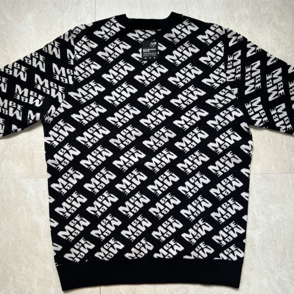 ≪新品・正規品≫ マスターバニーエディション(MASTER BUNNY EDITION) MBE総ロゴウールクルーネックニット プルオーバー 黒地×白字(6)_画像6