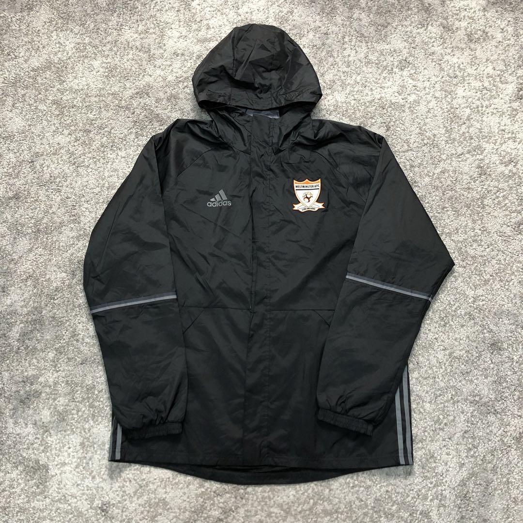 アディダス ナイロンジャケット 黒 フード付き ブラック XLサイズ_画像1