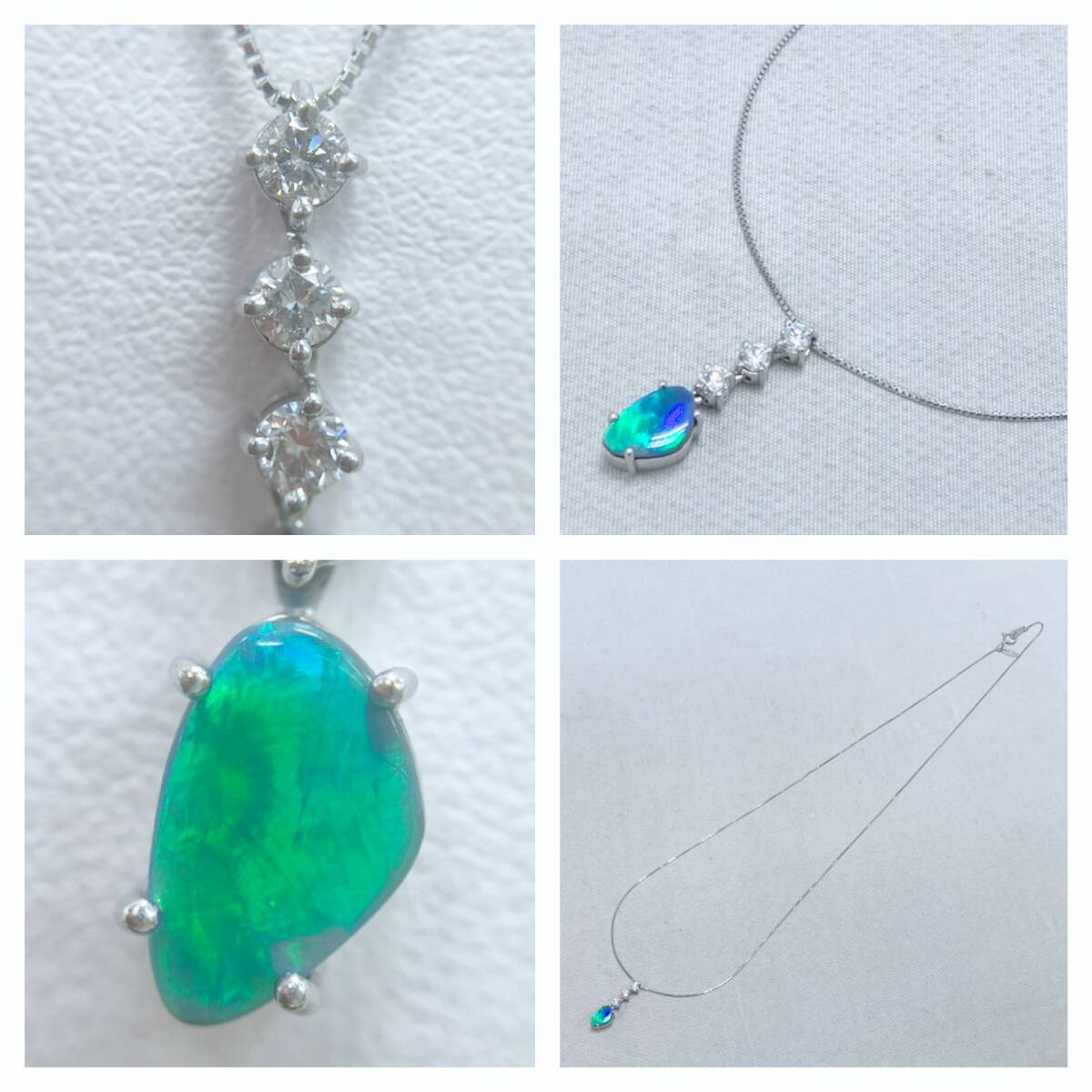 【鑑別書付】 K18WG 約50cm 天然ブラックオパール 0.65ct 天然ダイヤモンド 0.25ct 総重量約3.0g ホワイトゴールド ネックレス_画像5