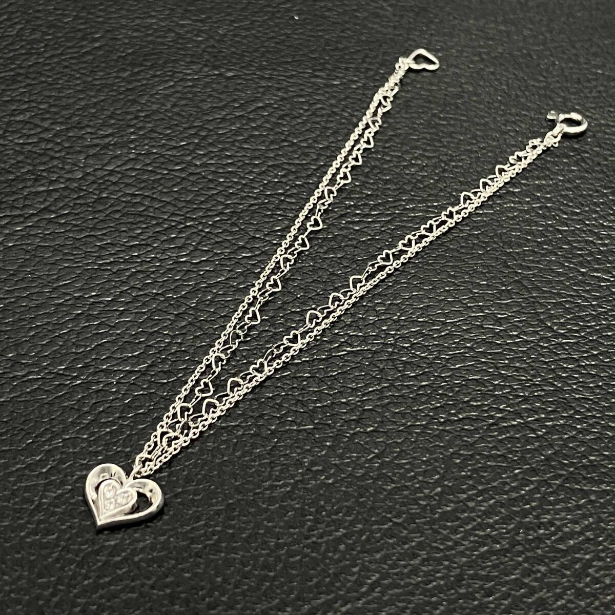 STAR JEWELRY スタージュエリー ハート モチーフ ダイヤ 0.02ct デザイン ブレスレット K18WG 18cm 1.9g 金 ホワイト ゴールド ブレス_画像2