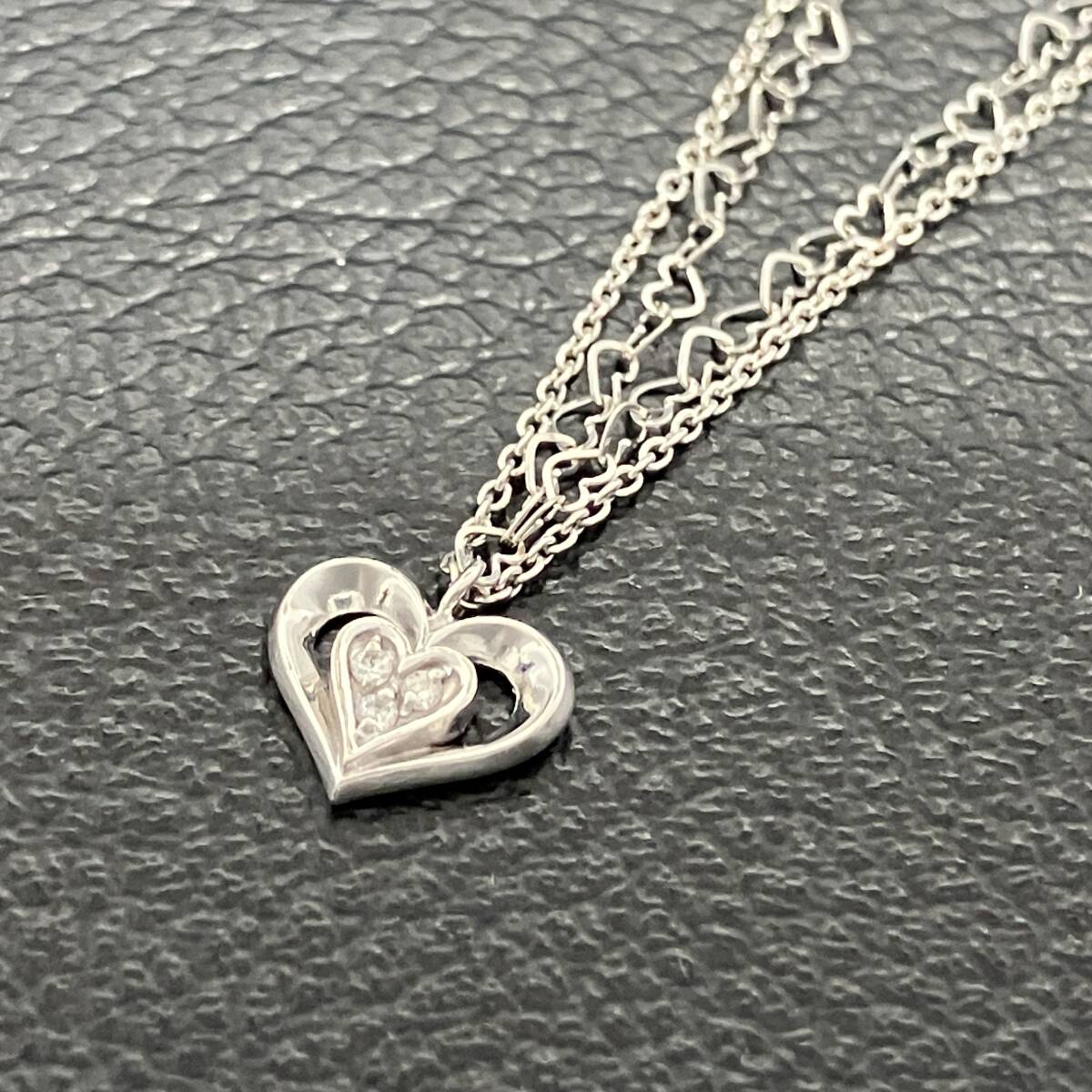 STAR JEWELRY スタージュエリー ハート モチーフ ダイヤ 0.02ct デザイン ブレスレット K18WG 18cm 1.9g 金 ホワイト ゴールド ブレス_画像1