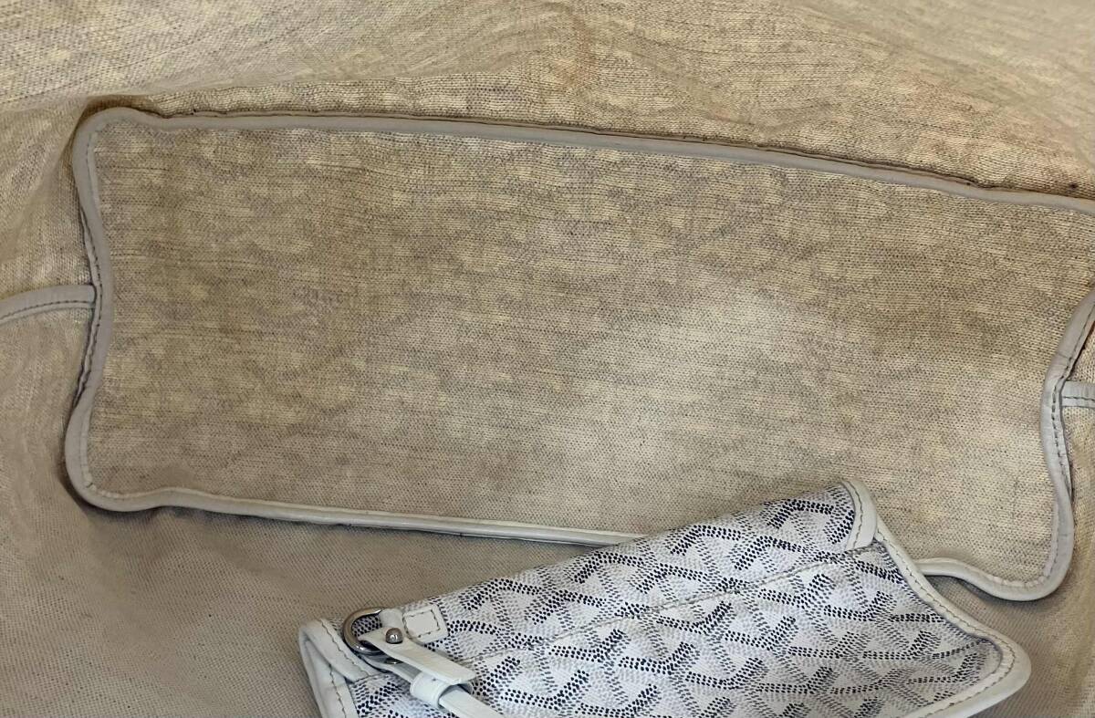 GOYARD ゴヤール サンルイPM トートバッグ ショルダーバッグ セミショルダー コーティングキャンバス レザー ホワイト ポーチ付き ゴヤール_画像7