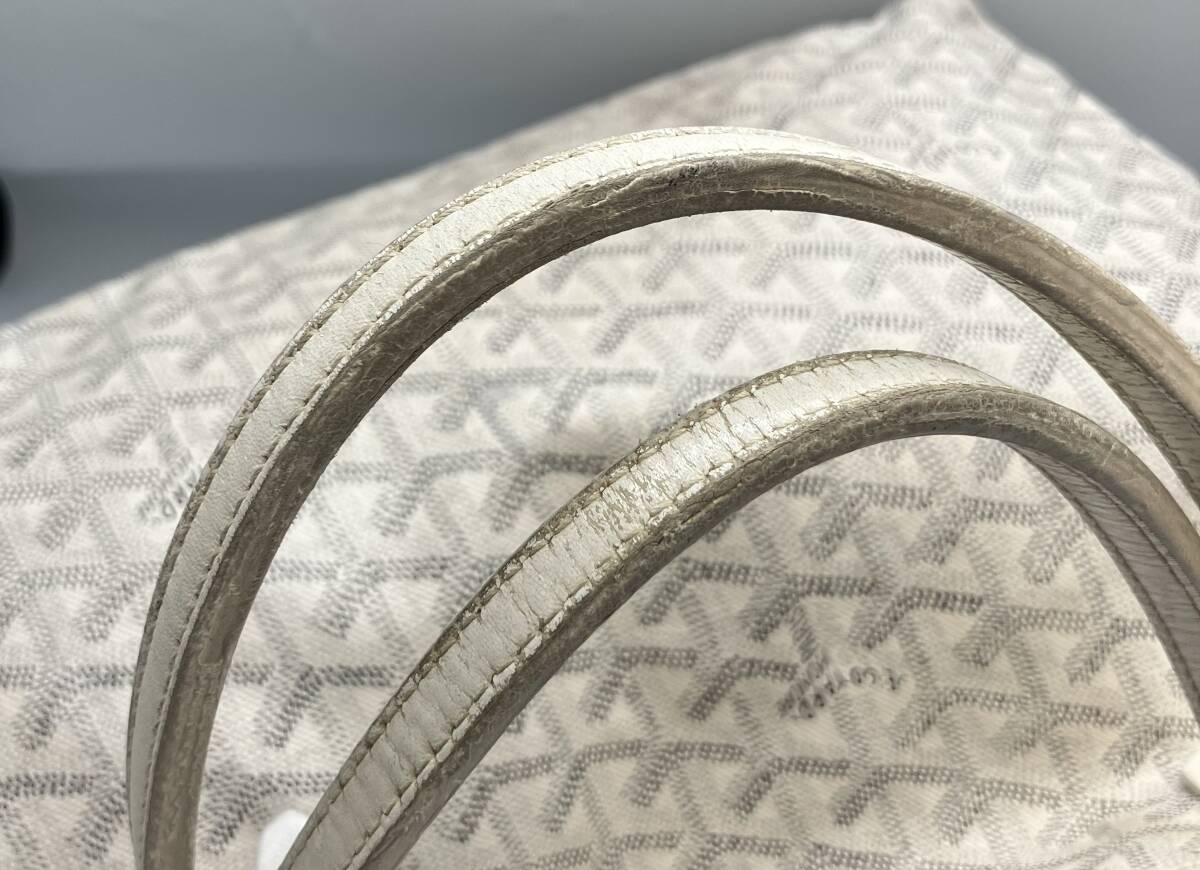 GOYARD ゴヤール サンルイPM トートバッグ ショルダーバッグ セミショルダー コーティングキャンバス レザー ホワイト ポーチ付き ゴヤール_画像4