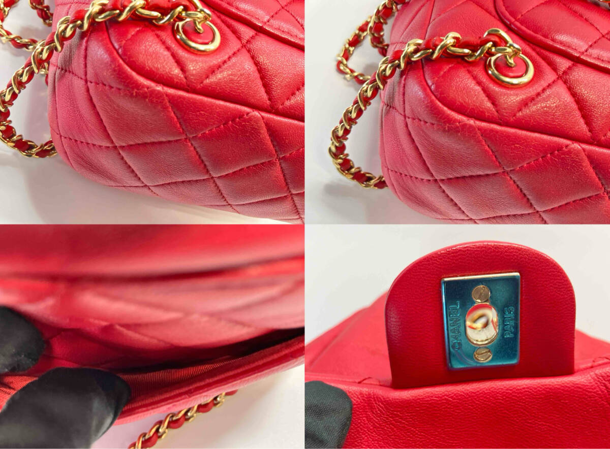 CHANEL シャネル クルーズライン マトラッセ バックパック リュック レッドピンク系 ラムスキン チェーンゴールド金具A94417 デイバッグ_画像6