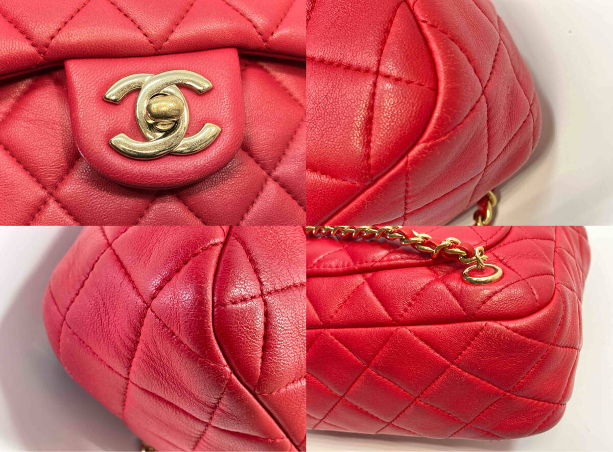 CHANEL シャネル クルーズライン マトラッセ バックパック リュック レッドピンク系 ラムスキン チェーンゴールド金具A94417 デイバッグ_画像5