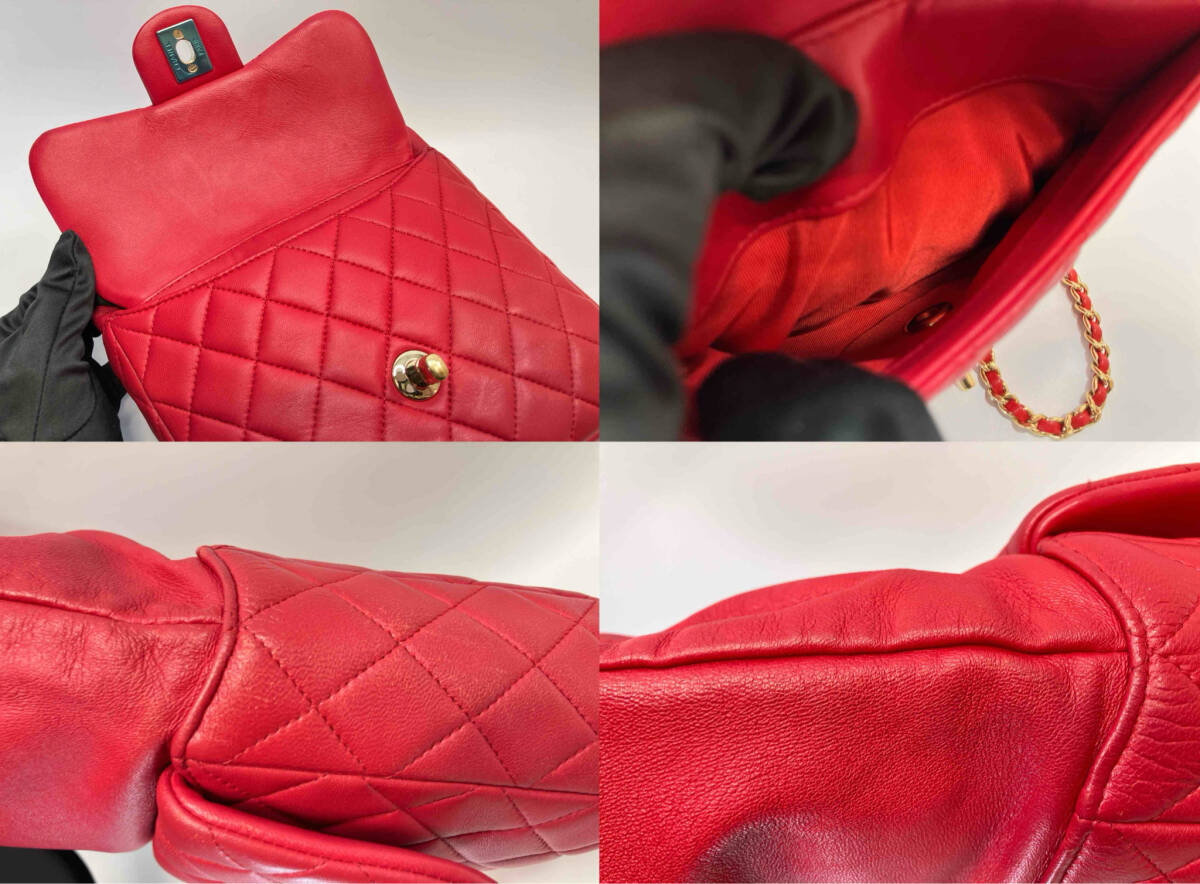 CHANEL シャネル クルーズライン マトラッセ バックパック リュック レッドピンク系 ラムスキン チェーンゴールド金具A94417 デイバッグ_画像7