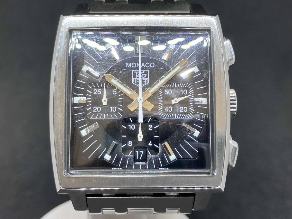 仕上げ済み TAG HEUER MONACO タグホイヤー モナコ CW2111 クロノ スモセコ SS ブラック文字盤 スクエア 自動巻き 腕時計 箱有り_画像1