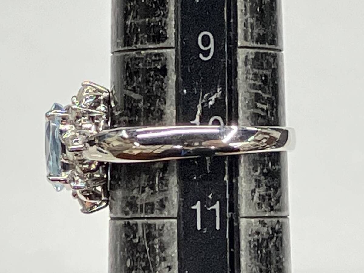 【簡易鑑別書付】Pt900 プラチナ 約10号 総重量約4.7g 天然アクアマリン 1.26ct 天然ダイヤモンド 0.17ct リング 指輪_画像8