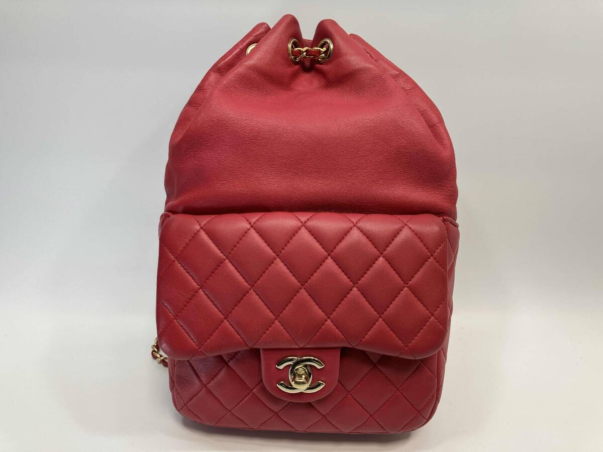 CHANEL シャネル クルーズライン マトラッセ バックパック リュック レッドピンク系 ラムスキン チェーンゴールド金具A94417 デイバッグ_画像1