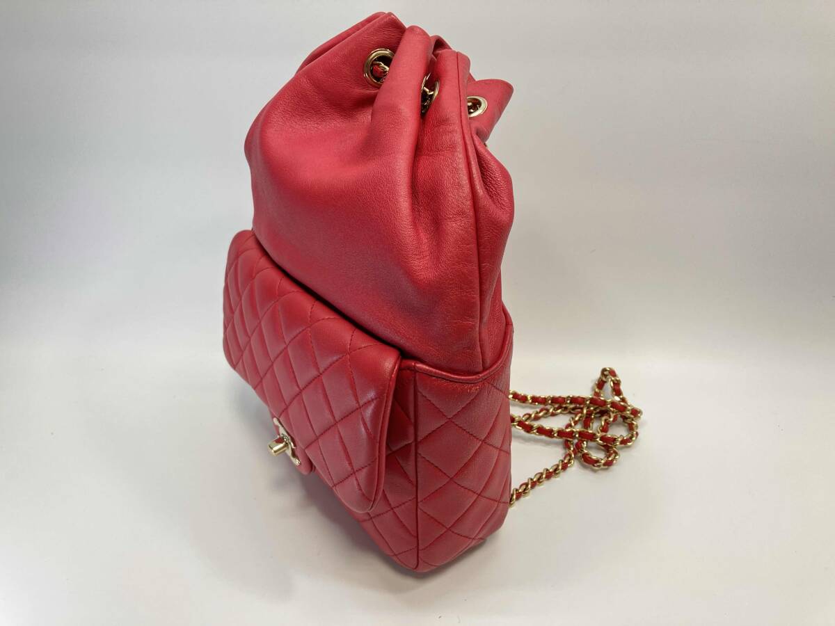 CHANEL シャネル クルーズライン マトラッセ バックパック リュック レッドピンク系 ラムスキン チェーンゴールド金具A94417 デイバッグ_画像3