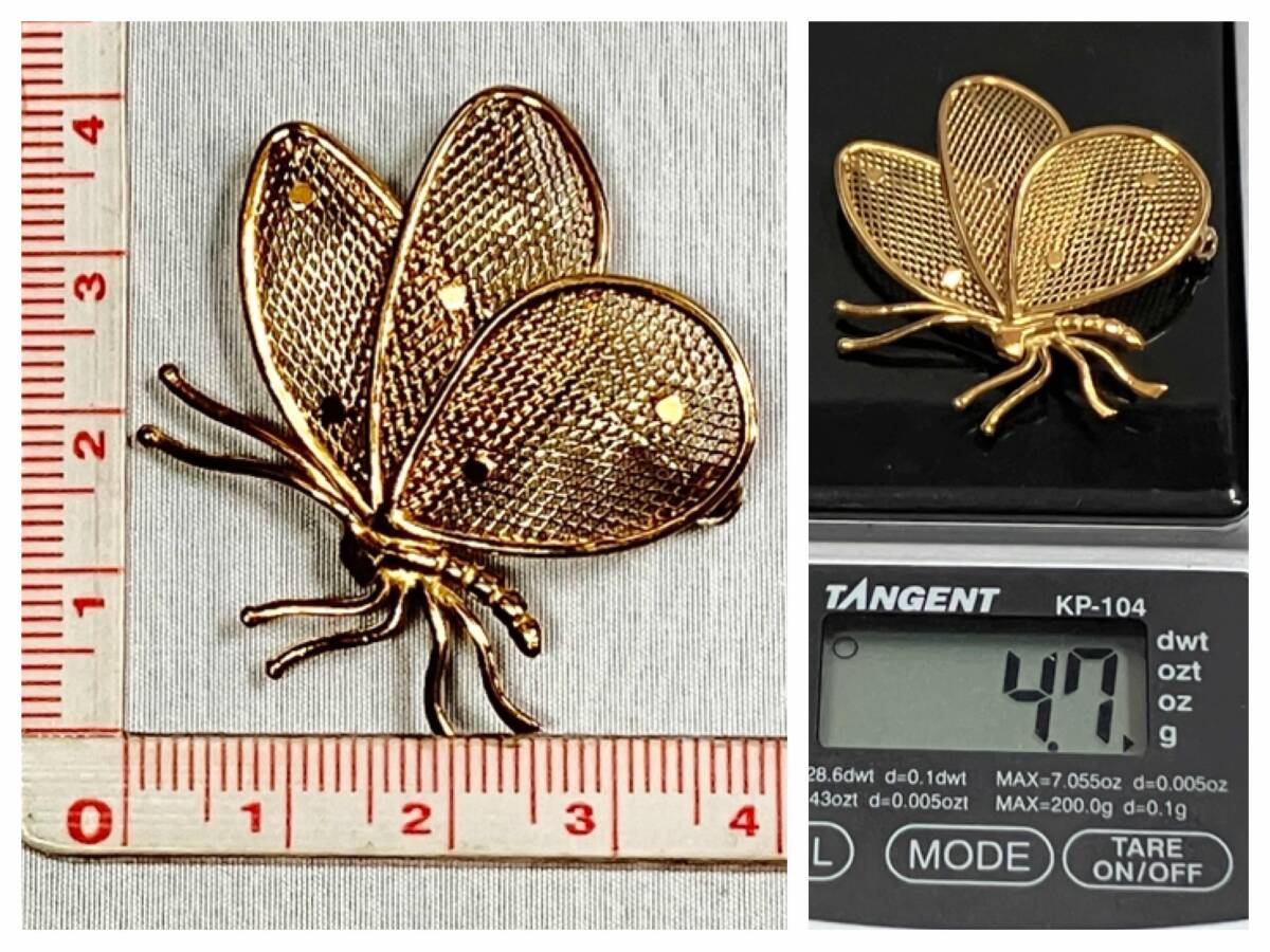 K18 ブローチ 4.7g H4.0×W3.8cm 蝶モチーフ バタフライ_画像7