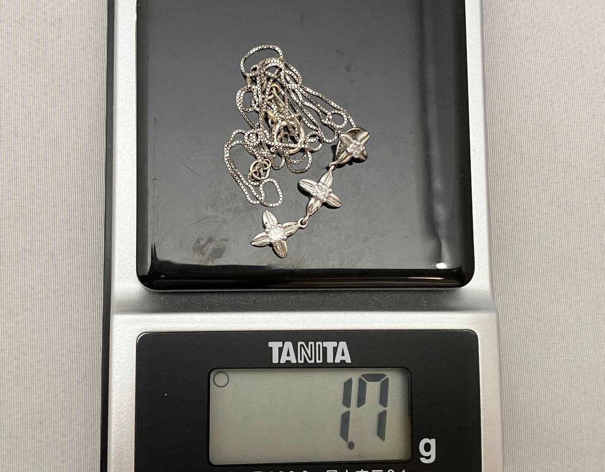 【鑑別書付】 K18WG 天然ダイヤモンド 0.12ct ダイヤ 40cm 1.7g フラワー モチーフ ネックレス_画像7