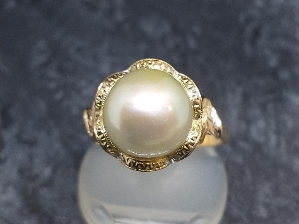 仕上済み K18 パールデザインリング 9mm珠 4.4g ＃9 18K YG 18金 イエローゴールド 指輪 店舗受取可_画像1