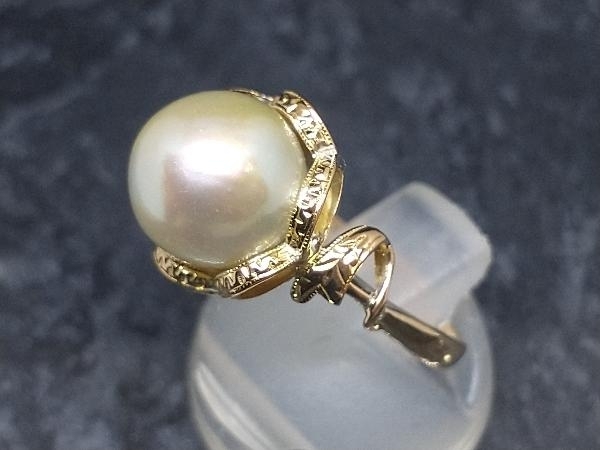仕上済み K18 パールデザインリング 9mm珠 4.4g ＃9 18K YG 18金 イエローゴールド 指輪 店舗受取可_画像2