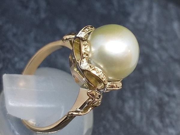 仕上済み K18 パールデザインリング 9mm珠 4.4g ＃9 18K YG 18金 イエローゴールド 指輪 店舗受取可_画像3