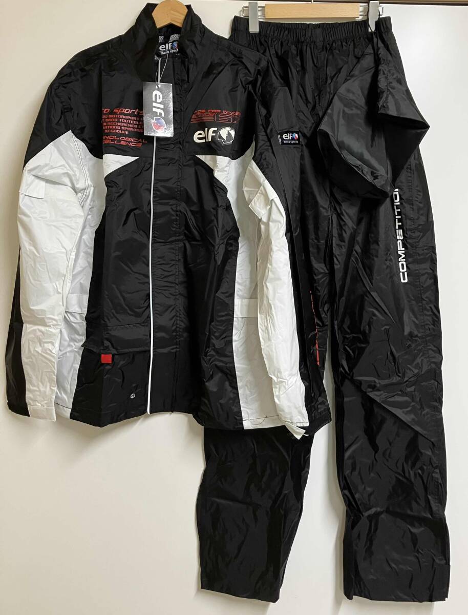 未使用 elf エルフ レインスーツ ELR-3291 切替 4L 黒 ブラック × 白 ホワイト メンズ_画像1