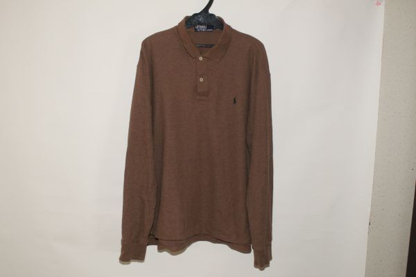 4114*L：ラルフ、薄こげ茶系、長袖ポロシャツ、胸モスグポニー、良品_画像3