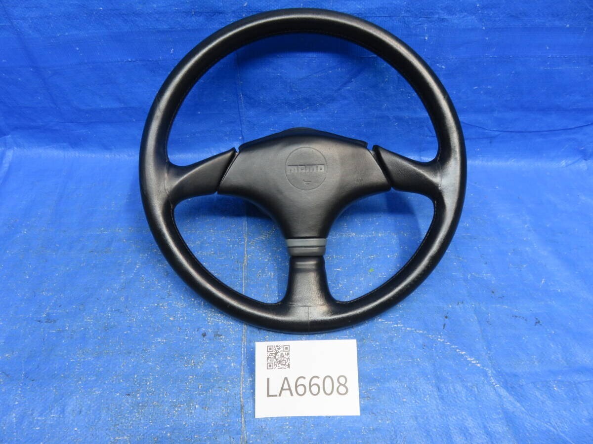 LA6608* スバル BC5 レガシィ/RSターボ レザーハンドル MOMO 革巻きステアリング/純正 BF5 BFA BF3　※小傷_画像2