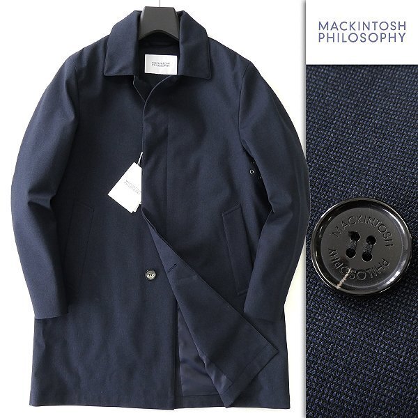 新品 7.2万 マッキントッシュフィロソフィー ウール調 ピンヘッド ステンカラーコート 40(L) 濃紺 【J44965】 WELLINGTON 秋冬 コート_画像1